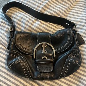 Coach Purse Black Leather Buckle Flap Soho Hobo Bag H0669-10318